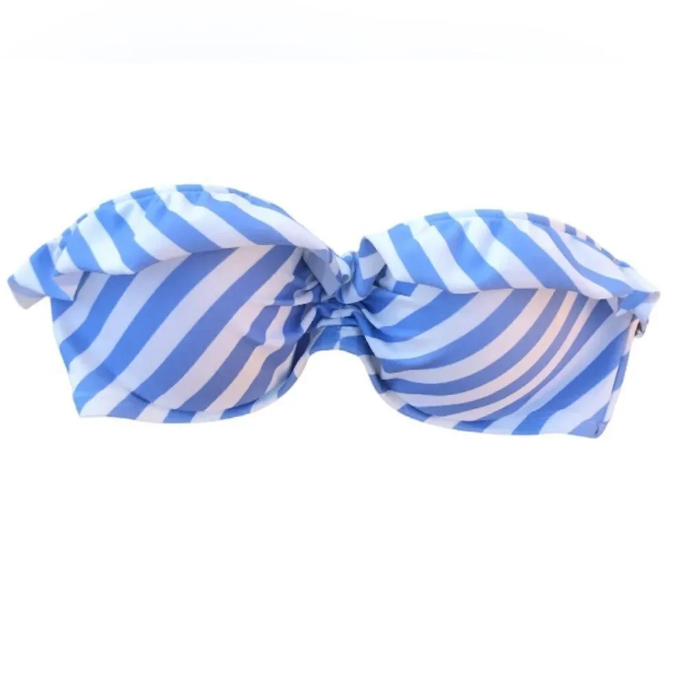 VS Victorias Secret Bandeau Striped with Ruffle Bikini Top 34B Blue White